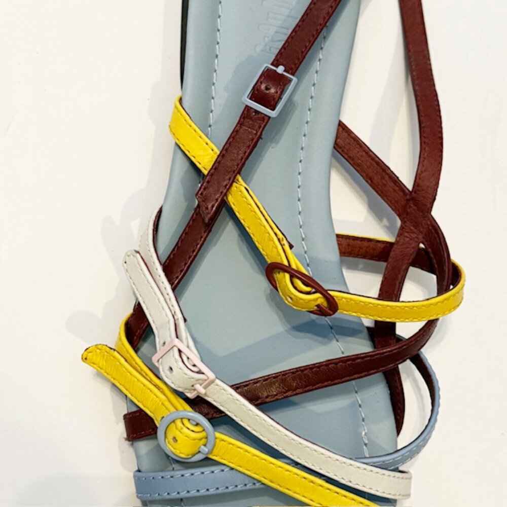 Camper Multicolored leather strappy sandal, Blue/Yellow/Brown/White, Size 41/11 - Picture 5 of 6